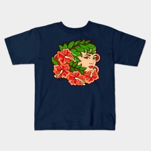 Orange Flowers and Bright Green Leaves Kids T-Shirt